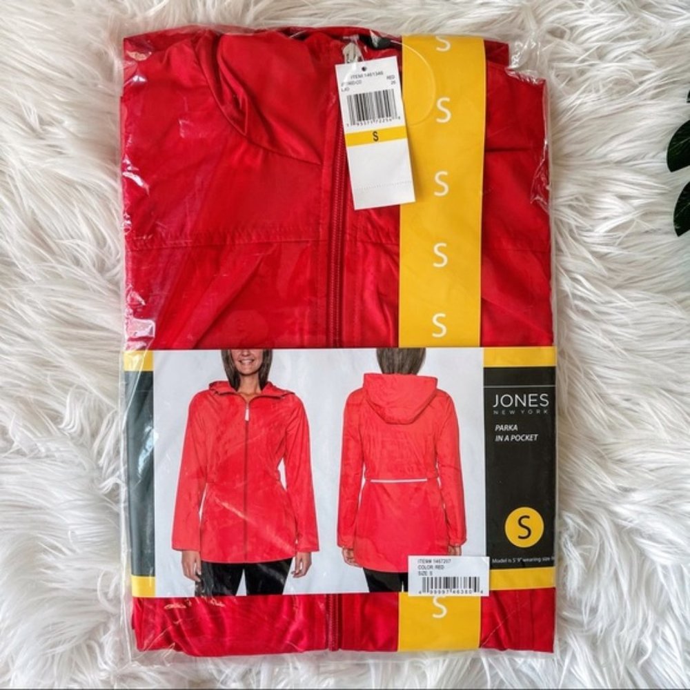 Jones NY Womens Parka Pocket Rain Jacket Coat Red - Picture 7 of 7